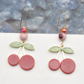 Newest design stainless steel hook earrings cute cherry drop earrings